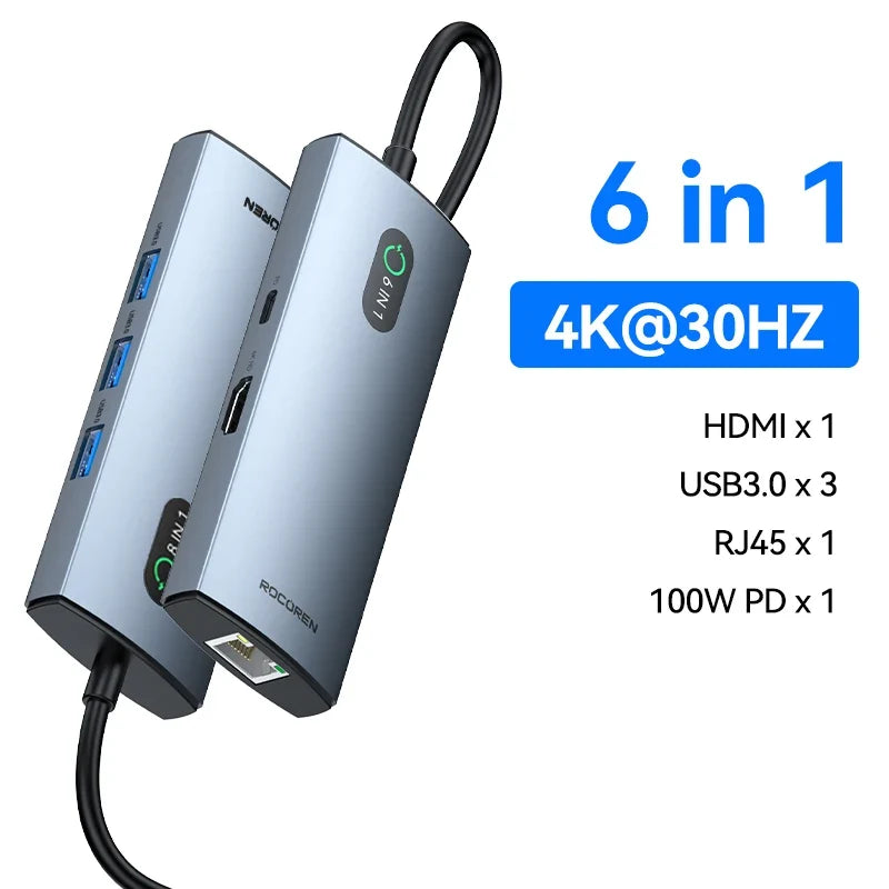 Rocoren 11-in-1 USB-C Hub PD 100W RJ45 SD Docking Station