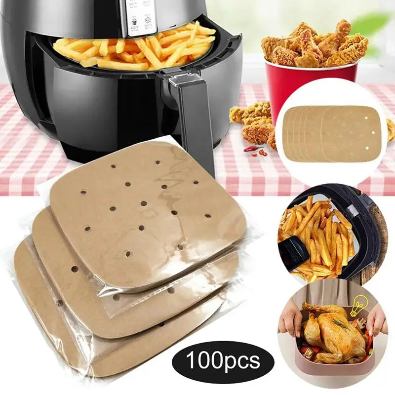 Square Air Fryer Parchment Liners Non-Stick – 100 Sheets
