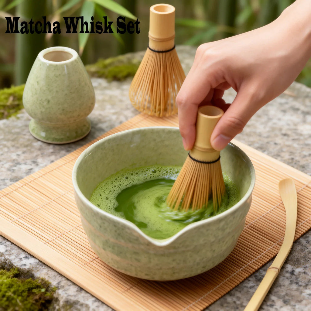 4-Piece Japanese Matcha Set – Ceramic Bowl & Bamboo Whisk