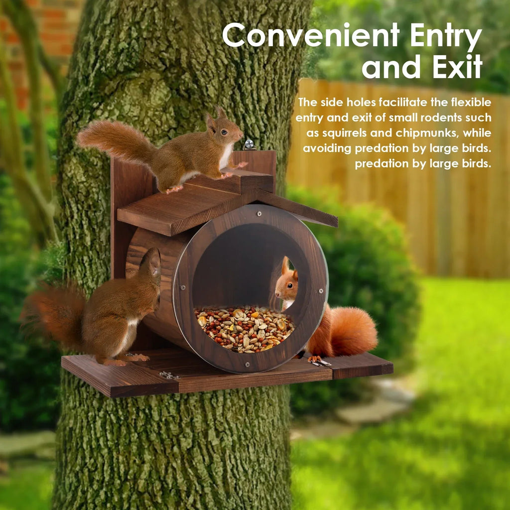 Wood Squirrel Feeder House – Wall Mounted Chipmunk Feeding Box