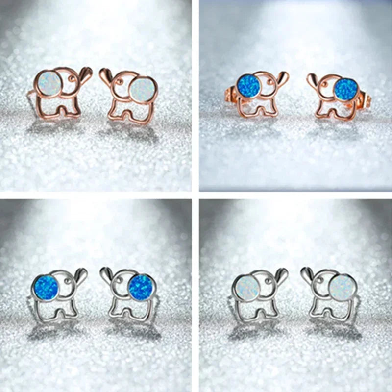 Opal Elephant Stud Earrings – Rose Gold & Silver | Women