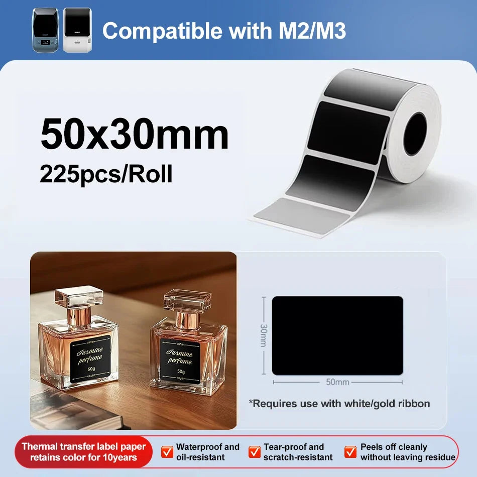 Niimbot M2/M3 Thermal Transfer Labels – White, Clear & Silver