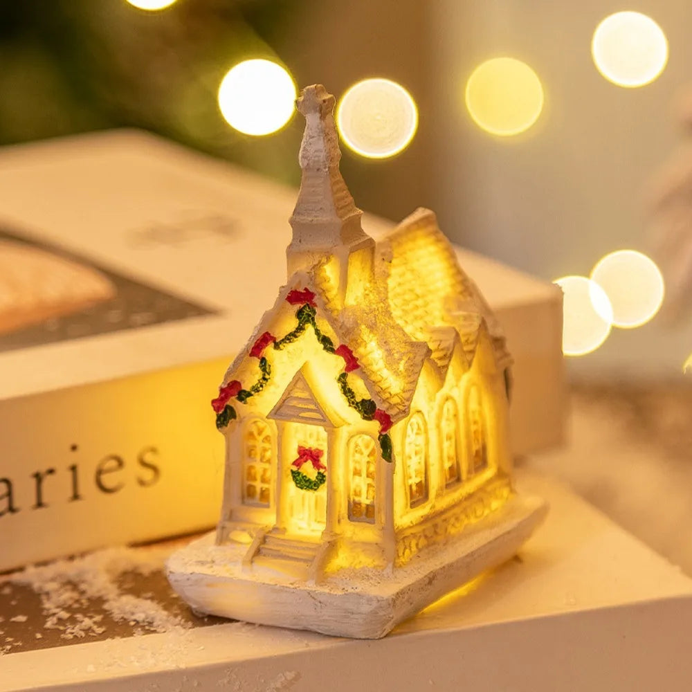 LED Miniature Christmas Village House Resin Ornament Decor