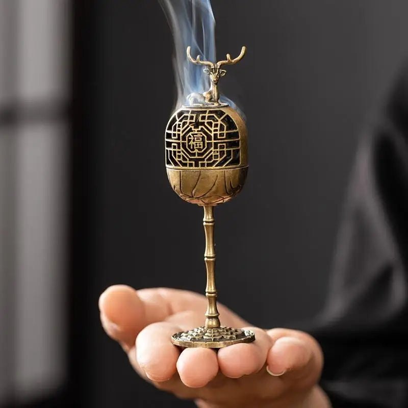 Alloy Hollow Deer Crane Incense Burner – High-Foot Décor Censer