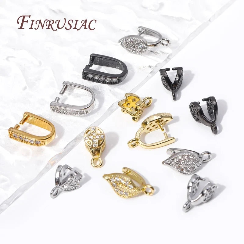 18K Gold Plated Zircon Pinch Bail Pendant Connectors for Jewelry