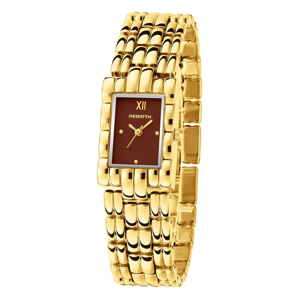 REBIRTH Vintage Square Women's Quartz Watch | Gold Chain Strap