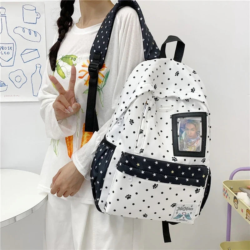 Star Polka Dot Ita Backpack – Large Capacity School Bookbag