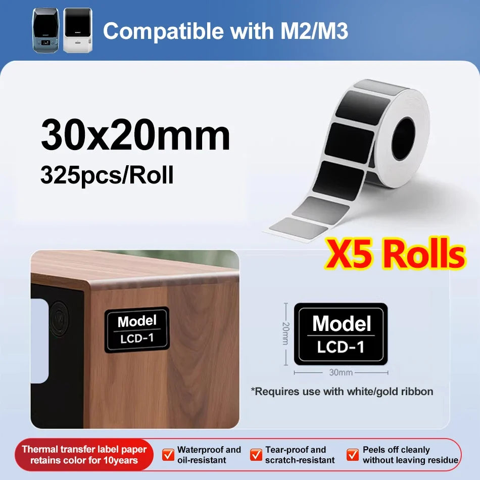 Niimbot M2/M3 Thermal Transfer Black Labels – Multi-Shape Rolls