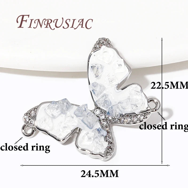 Rhodium Butterfly Zircon Charm Pendant – DIY Jewelry Connector