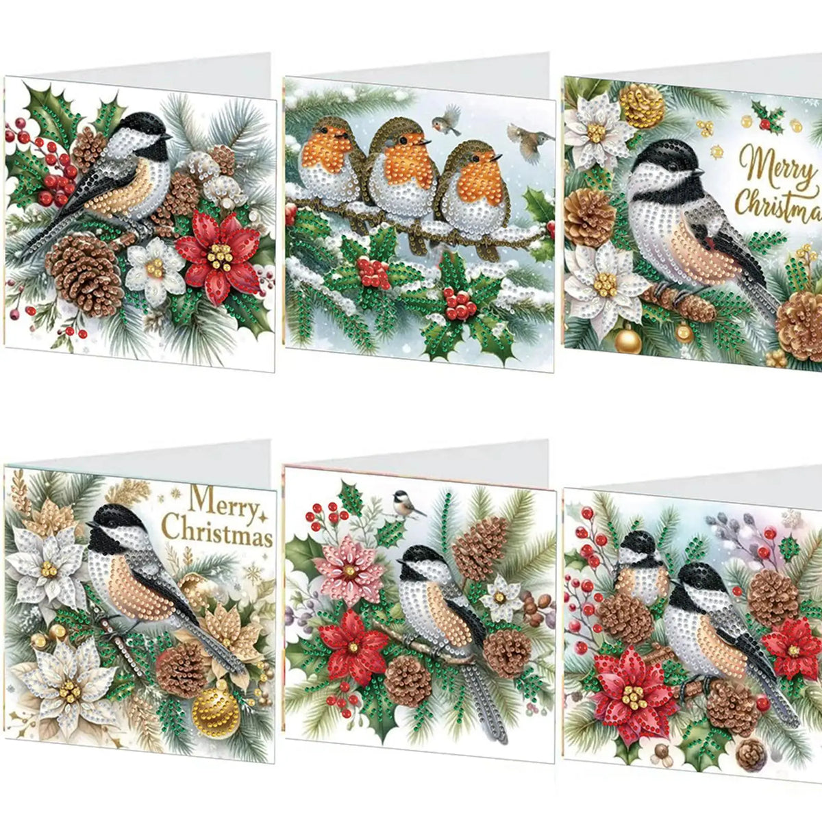 6-Pack Christmas DIY Diamond Art Greeting Card Kit with Envelopes