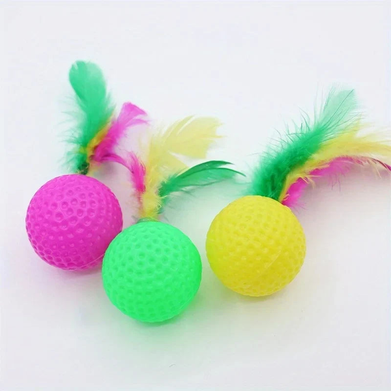 Sisal Scratching Ball Cat Toy with Feather – 1 or 5 Pcs