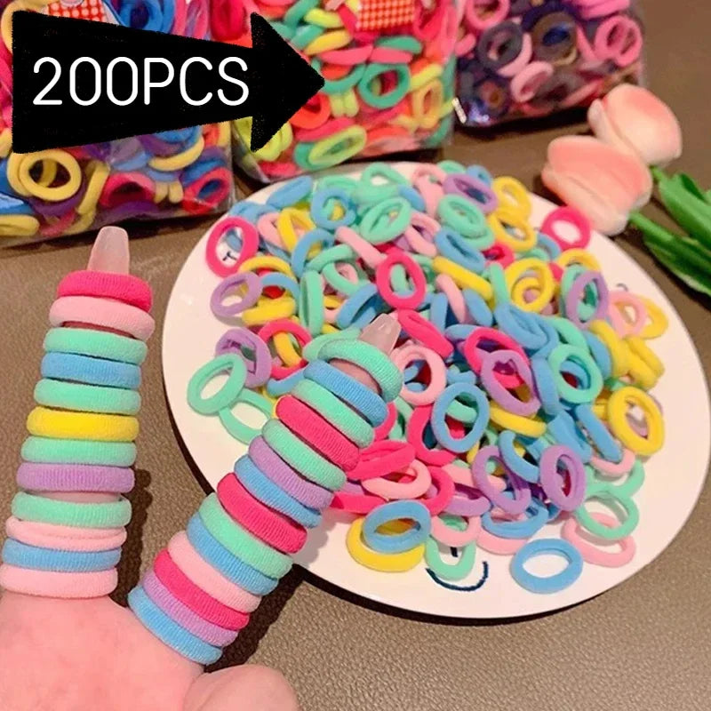 200PCS Colorful Nylon Elastic Hair Ties for Girls | Ponytail Bands