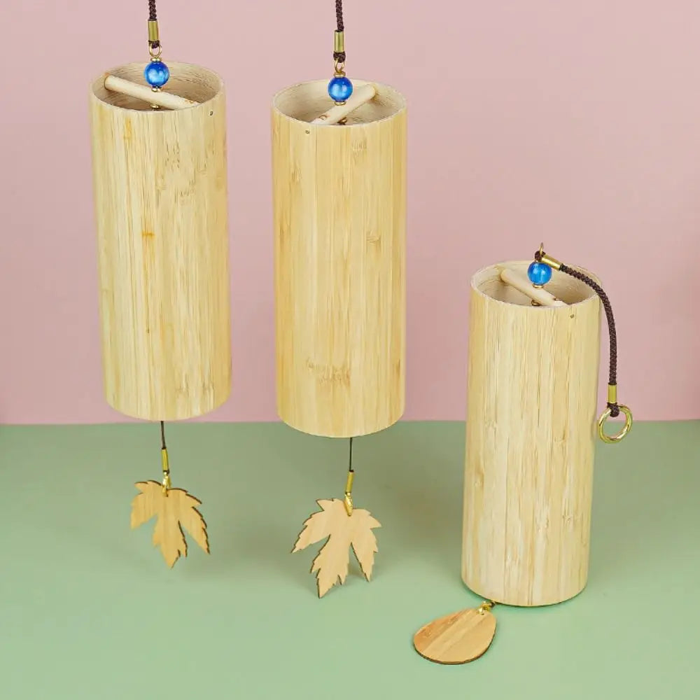 Natural Bamboo Wind Chimes – Maple Leaf Pendant Home Décor