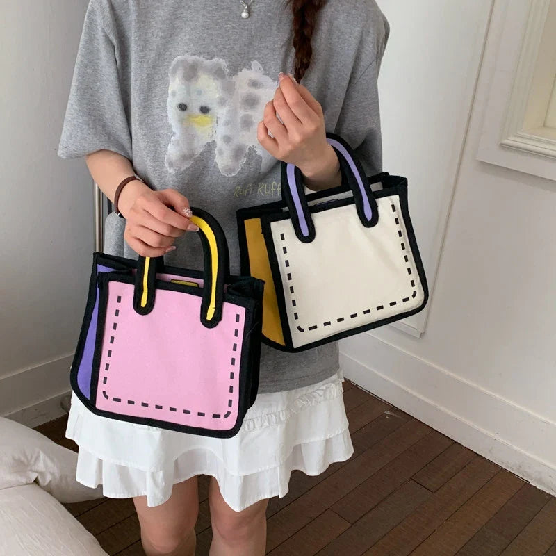 Japanese Manga 2D Flat Canvas Crossbody Tote Bag for Women