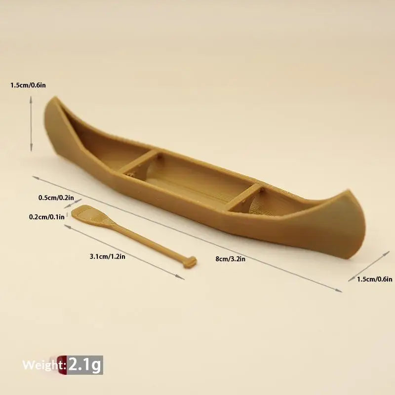 Miniature Canoe Boat Model Figurine Desktop Dollhouse Ornament
