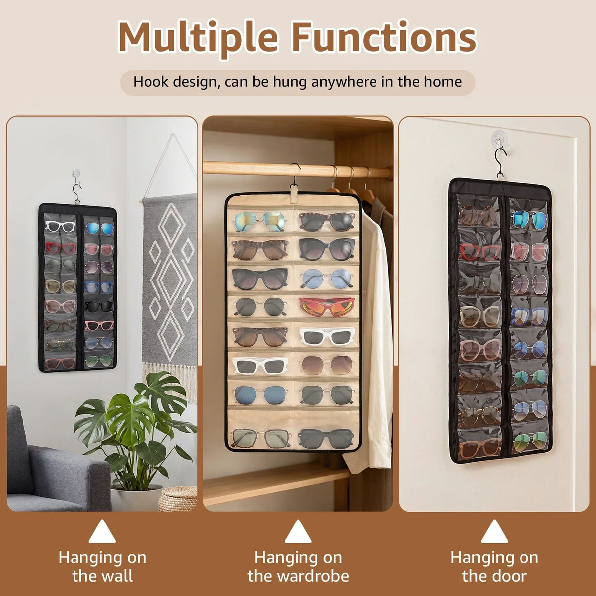 Wall-Mounted Dual-Sided Sunglasses Organizer – 32 Pockets