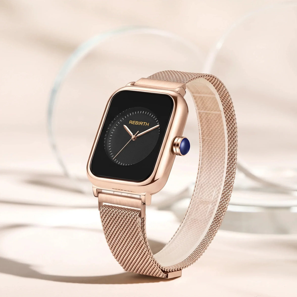 REBIRTH Rose Gold Square Women's Watch – Black Dial Quartz