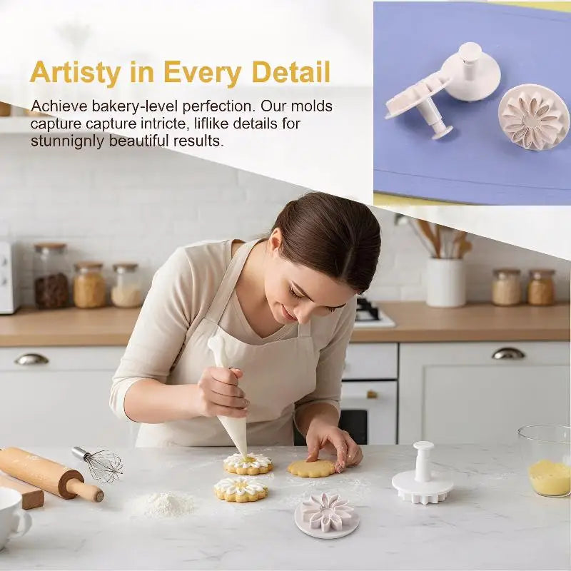 4-Piece Flower Fondant Plunger Cookie Cutter Mold Set