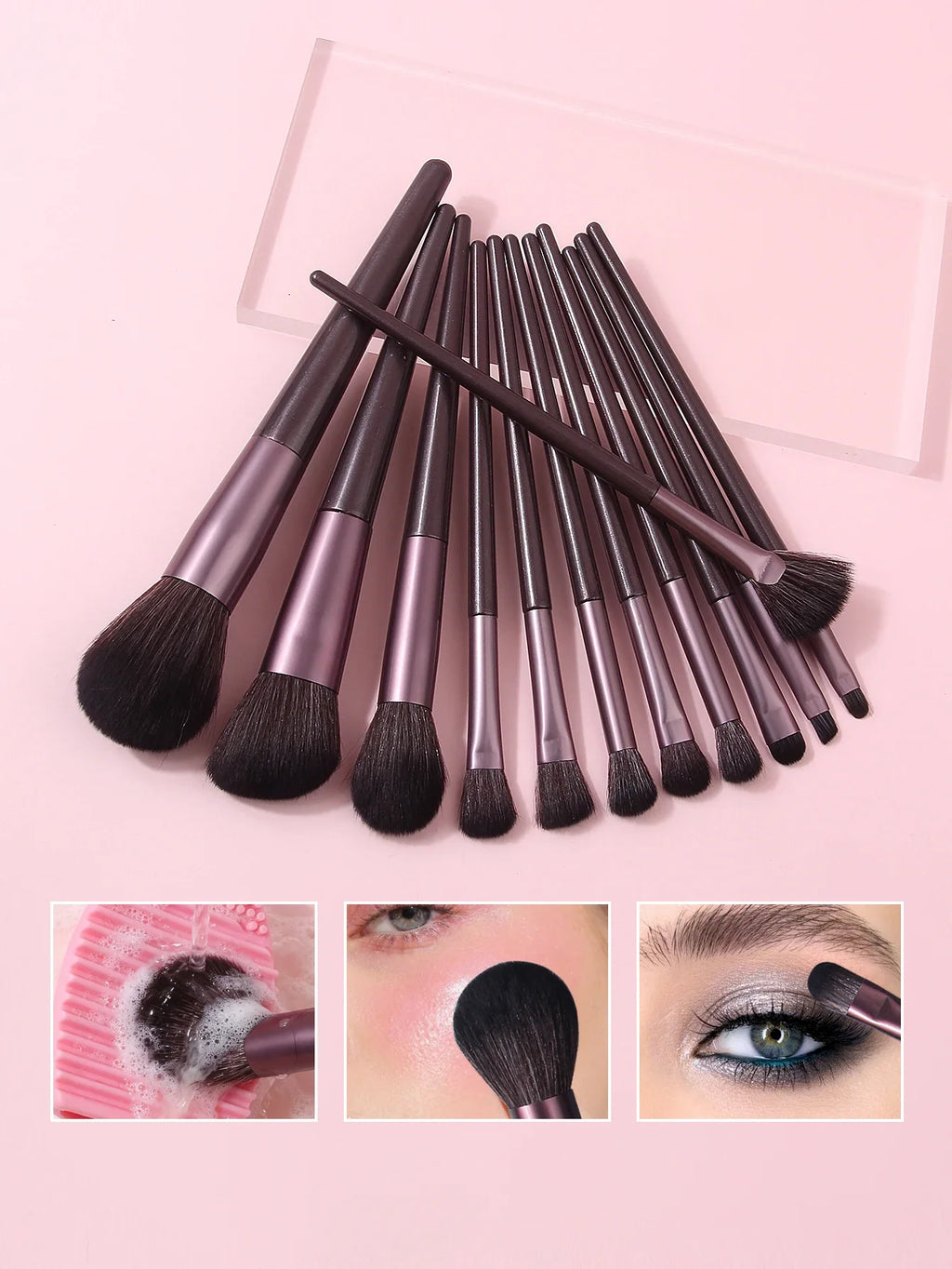 15-Piece Professional Makeup Brush Set with Puff & Cleaning Pad