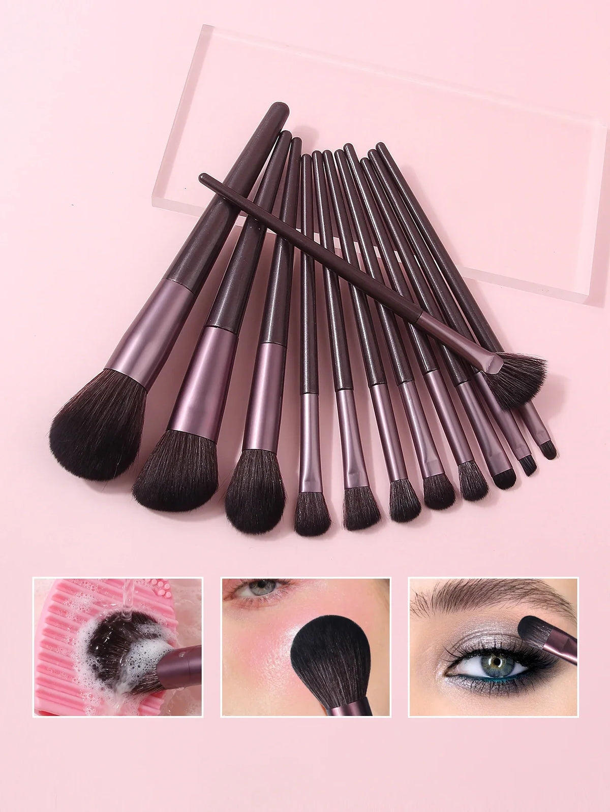 15-Piece Professional Makeup Brush Set with Puff & Cleaning Pad