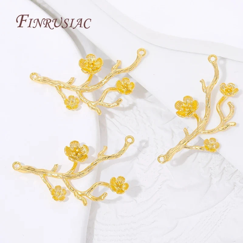 18K Gold Plated Plum Connector Charms | Brass DIY Jewelry Findings