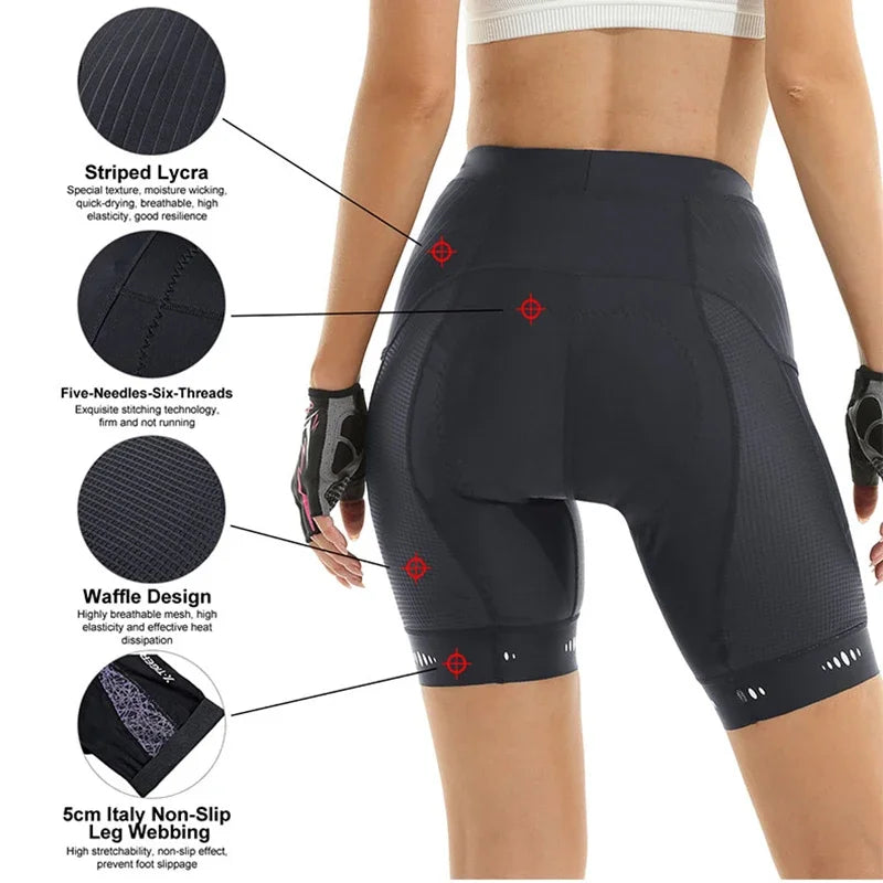 X-TIGER Women's 5D Padded Cycling Bib Shorts | Side Pockets