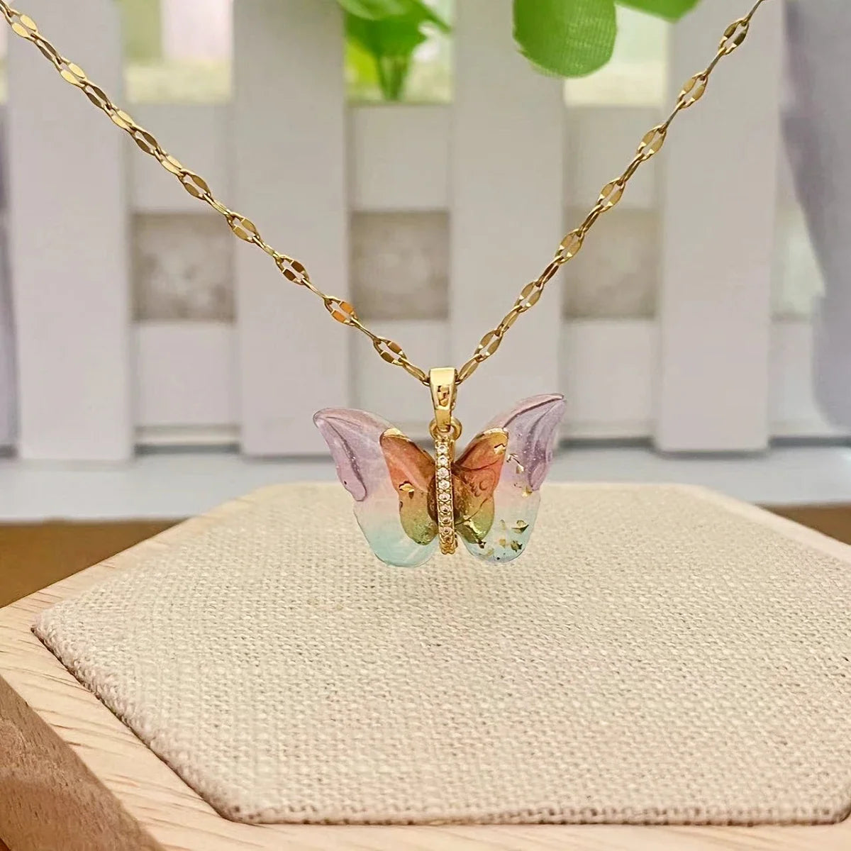 Zircon Butterfly Gradient Colorful Chain Necklace for Women
