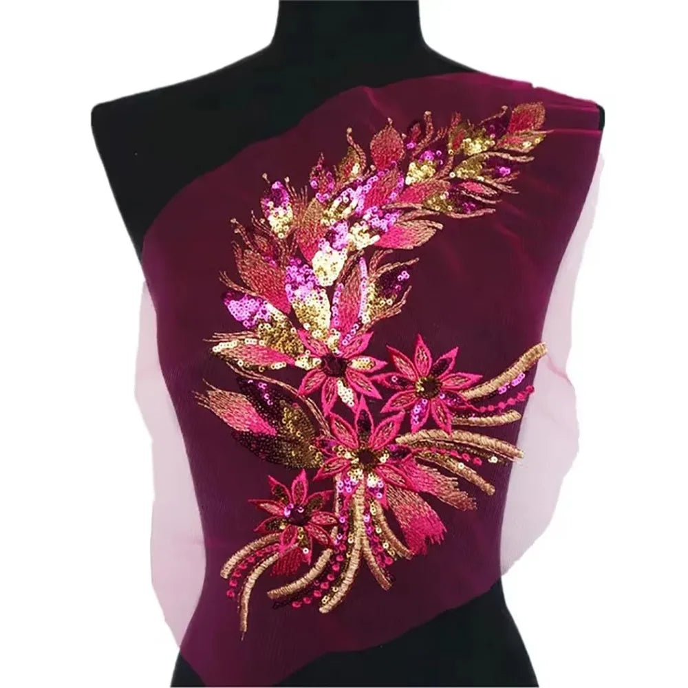 Sequined Floral Embroidery Sew-On Patch | Lace Trim DIY