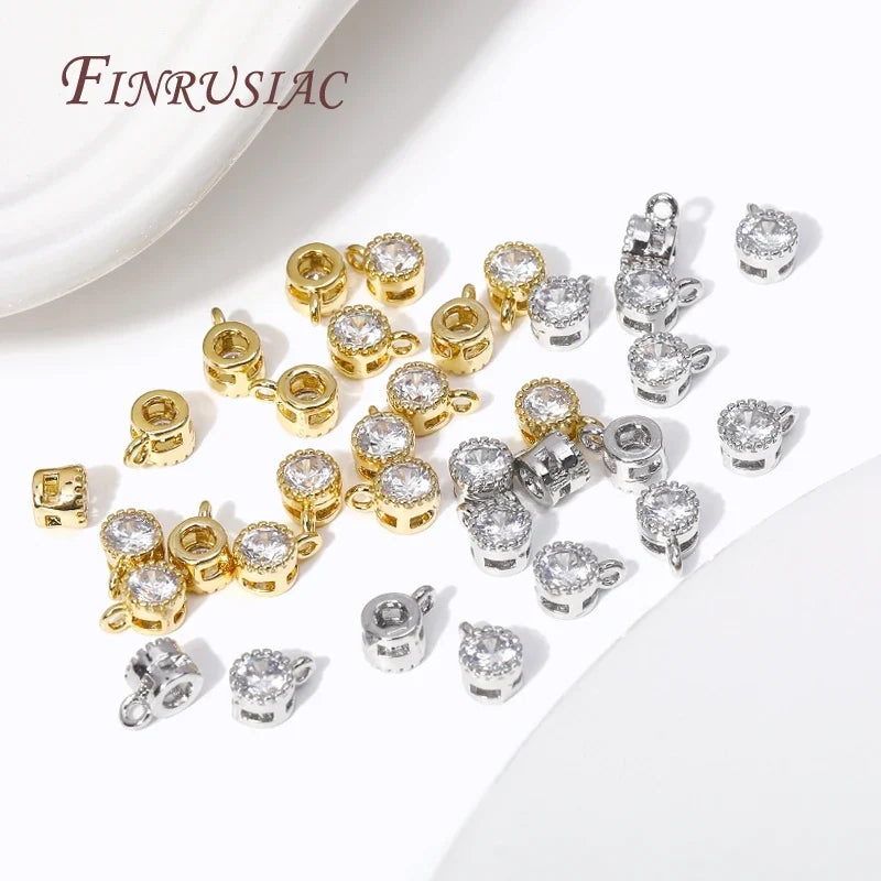 18K Gold Plated Zircon Round Charm Pendants | DIY Jewelry