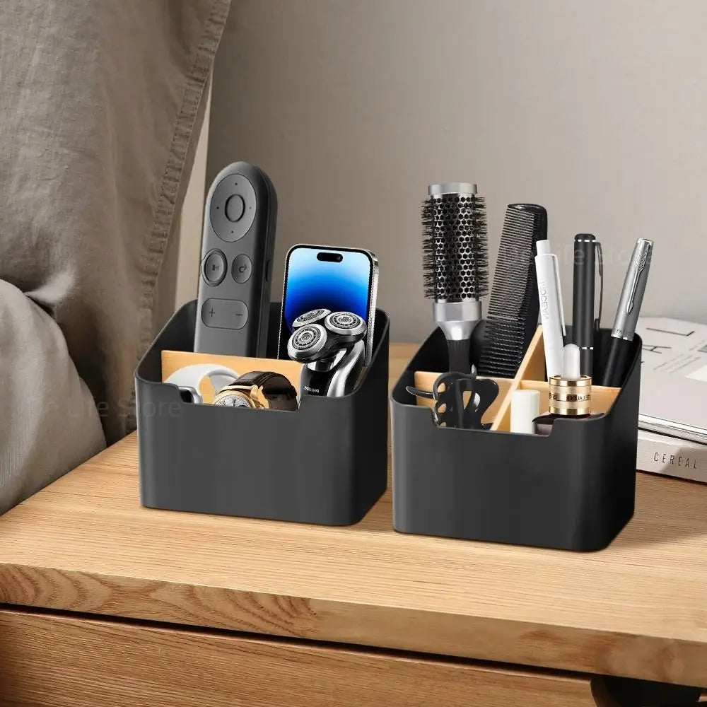 Wooden Remote Control Organizer & Desktop Storage Box
