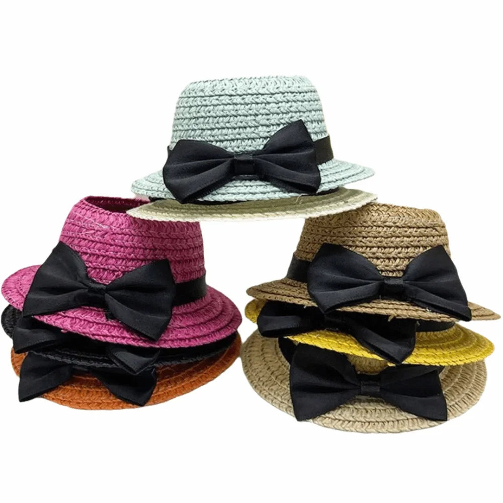 Miniature Straw Doll Hat with Bow – 1/6 Scale 10.5cm Accessory