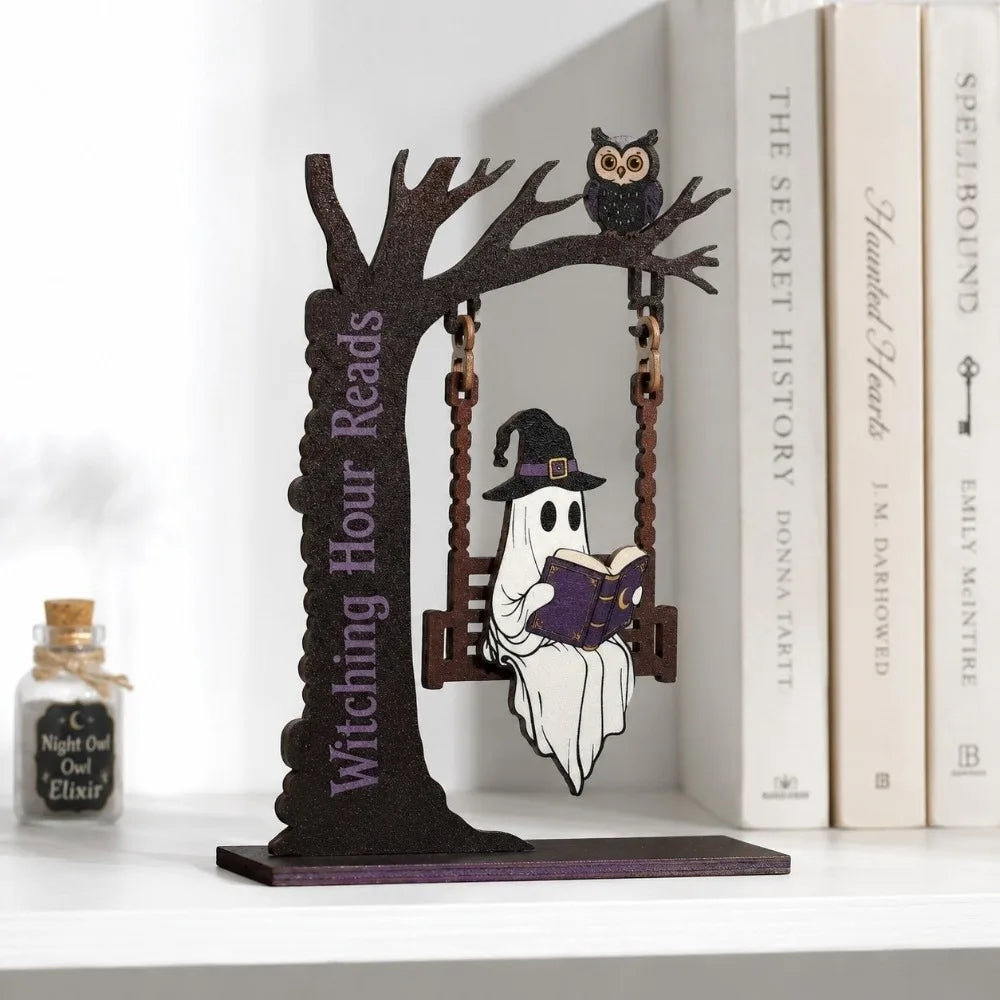 Wooden Halloween Pumpkin Spirit Swing Desktop Ornament