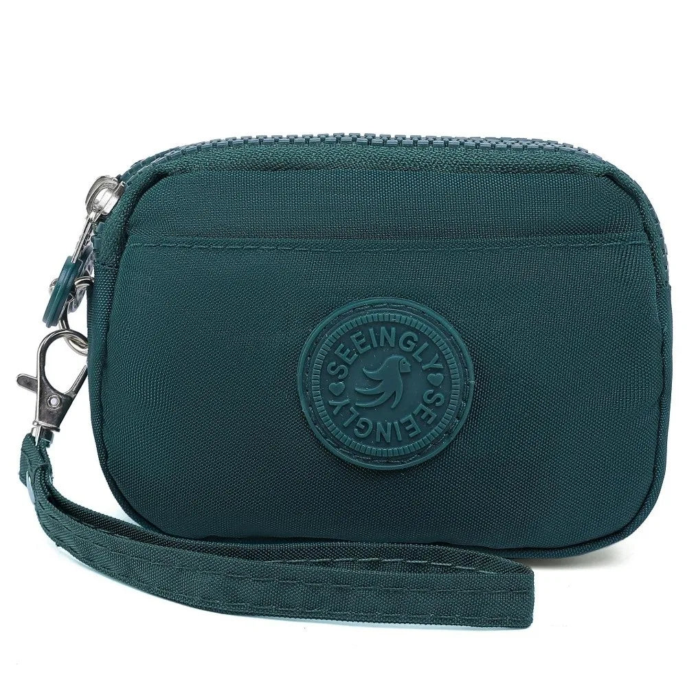 Women's Waterproof Nylon Coin Purse with Lanyard & Zipper