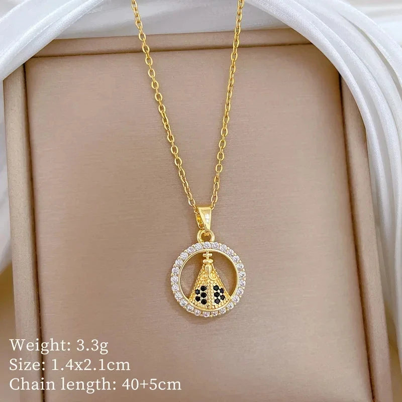 Women's Gold Hoop Pendant Choker Necklace | Stainless Steel
