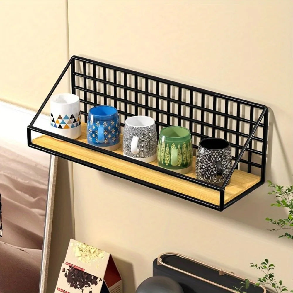 Wall Mounted Metal Storage Basket Floating Shelf Rack Organizer