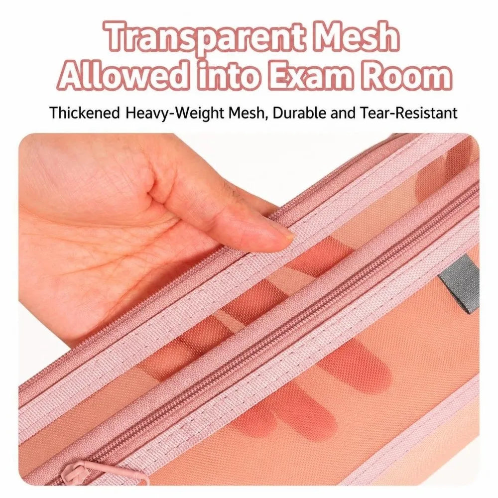 Transparent Mesh Pencil Case – Double Layer Large Capacity