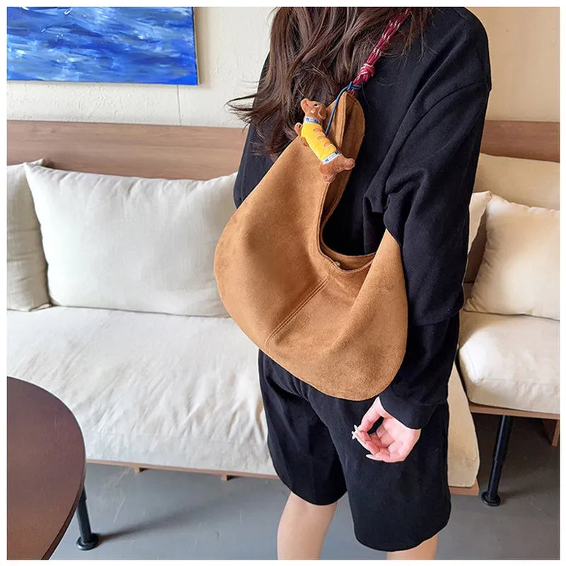 Korean Retro Suede Tote Bag – Large Women's Shoulder Bag | Nixie