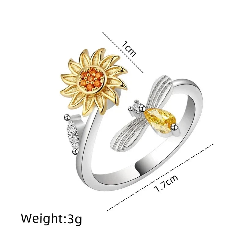 14K Gold Plated Rotatable Zirconia Ring – Women's Fashion