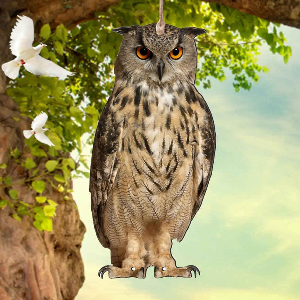 Fake Owl Decoy with Bells – Hanging Waterproof Bird Repeller