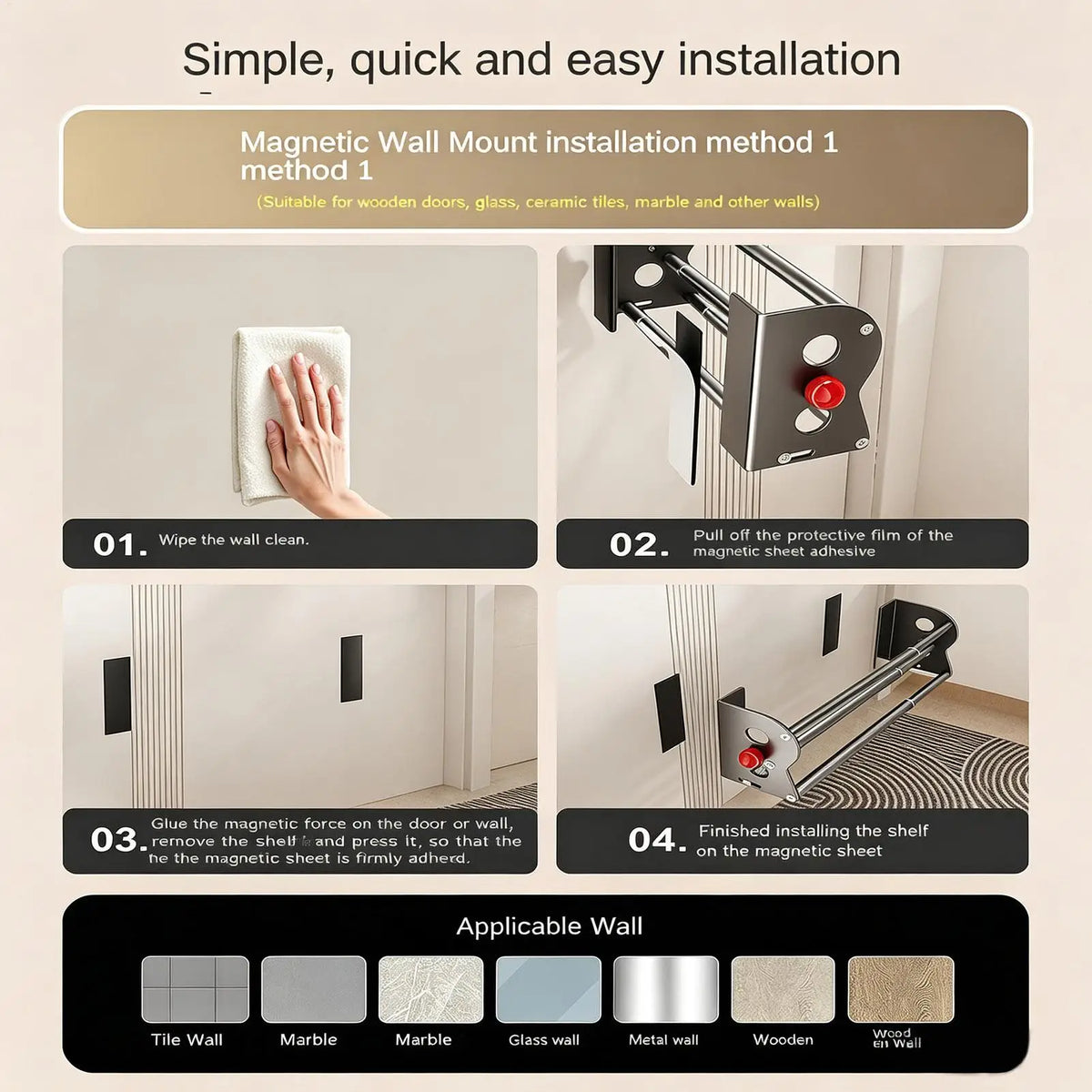 Magnetic Shoe Rack – Expandable 40–73cm No-Drill Over Door Organizer