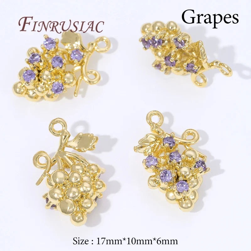 18K Gold Plated Mango & Strawberry Fruit Charms for DIY Jewelry