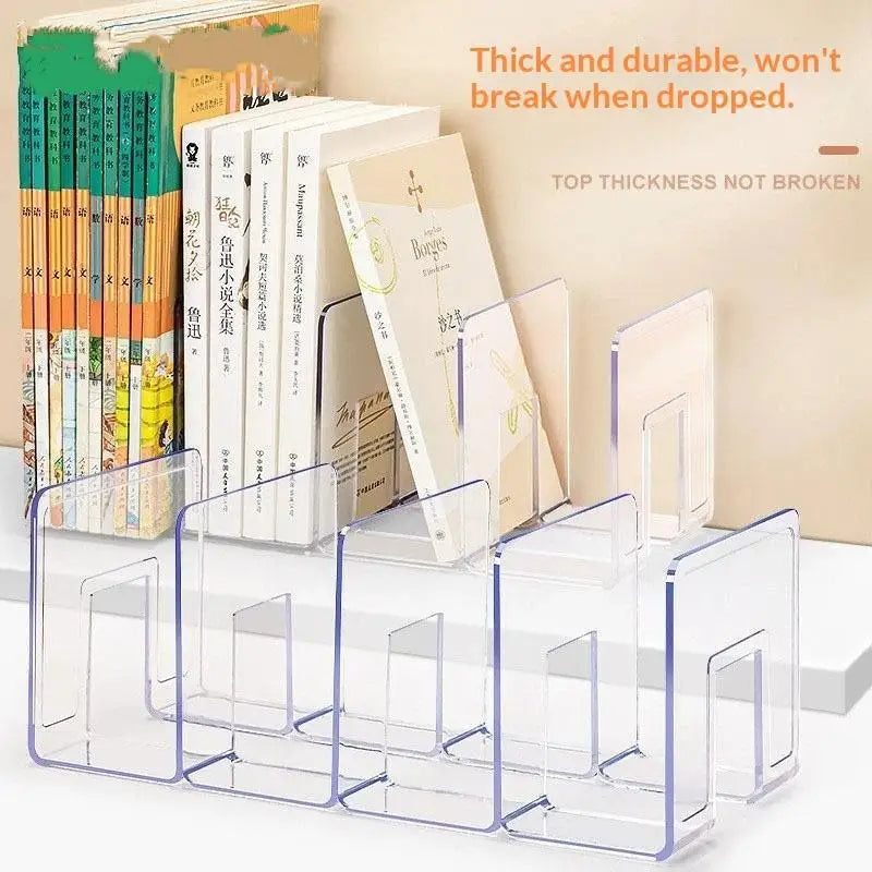 Clear 4-Compartment PVC Desktop Book Organizer Storage Stand