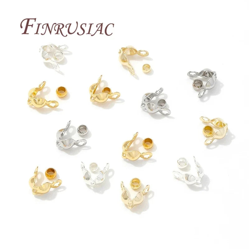 18K Gold Plated Crimp Cover Beads & Connector Clasps 100pcs