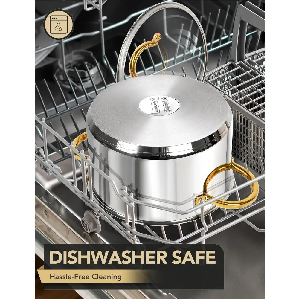 MICHELANGELO Stainless Steel Stock Pot with Lid | Induction Safe