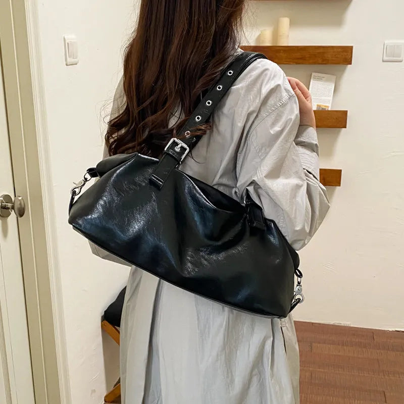 Vintage Distressed Soft Leather Boston Shoulder Bag for Women