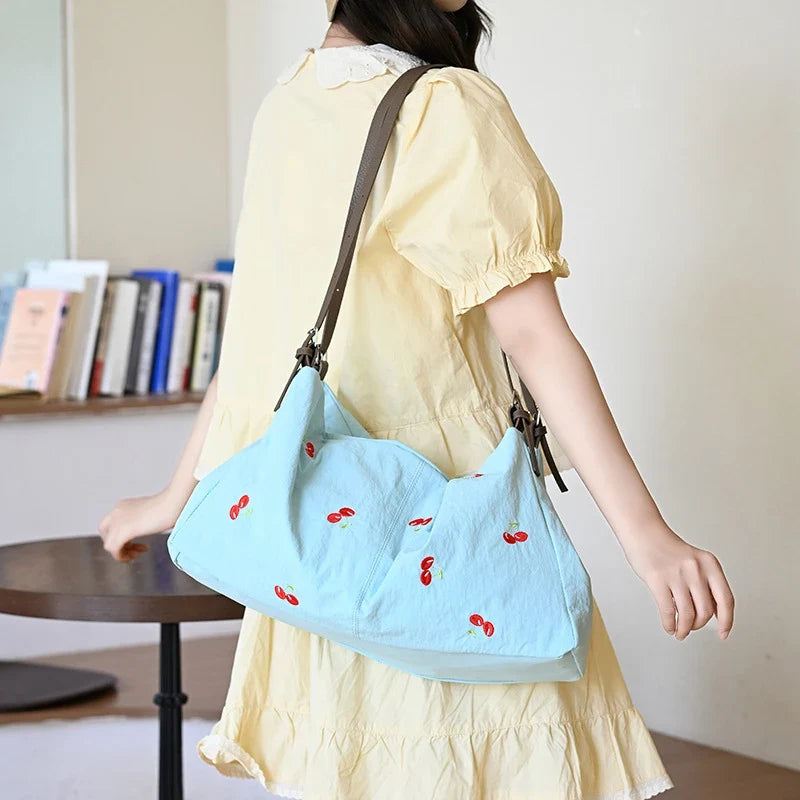 Women's Canvas Embroidery Tote Shoulder Bag – Large Capacity