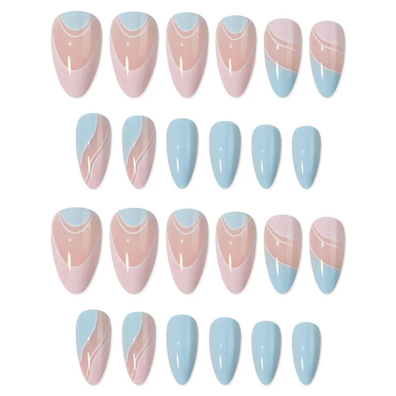 Blue Wave French Press-On Nails Rhinestone Crystal L Size