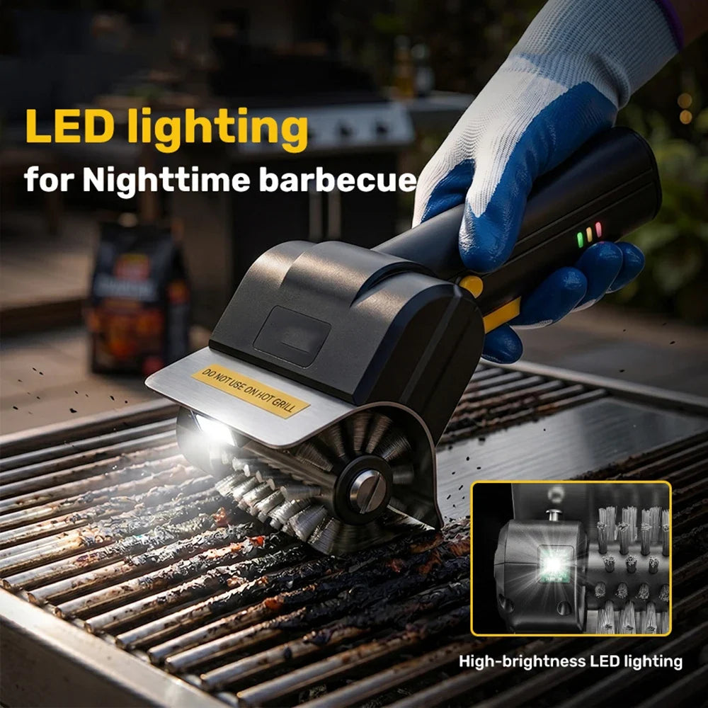 Rechargeable Cordless Electric BBQ Grill Brush with LED Light