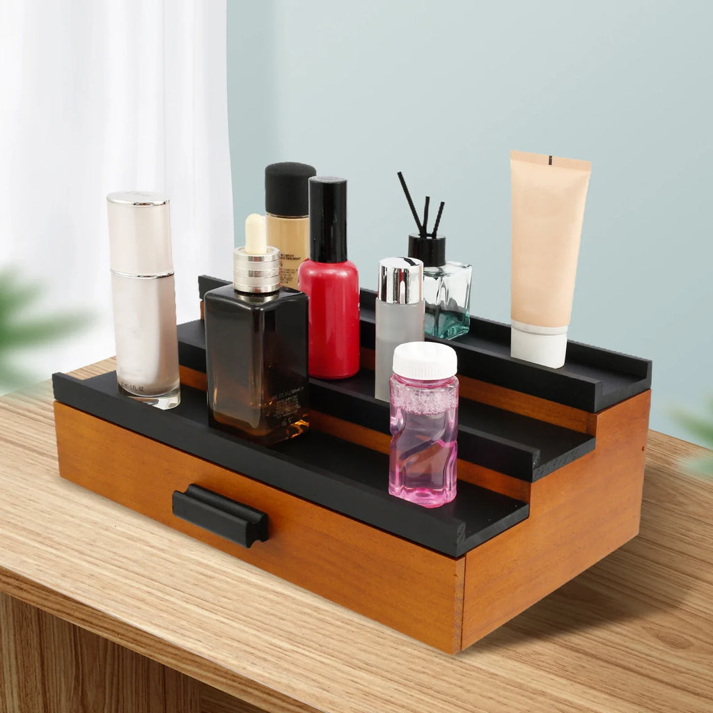 3-Tier Wood Cologne & Perfume Organizer Stand with Drawer