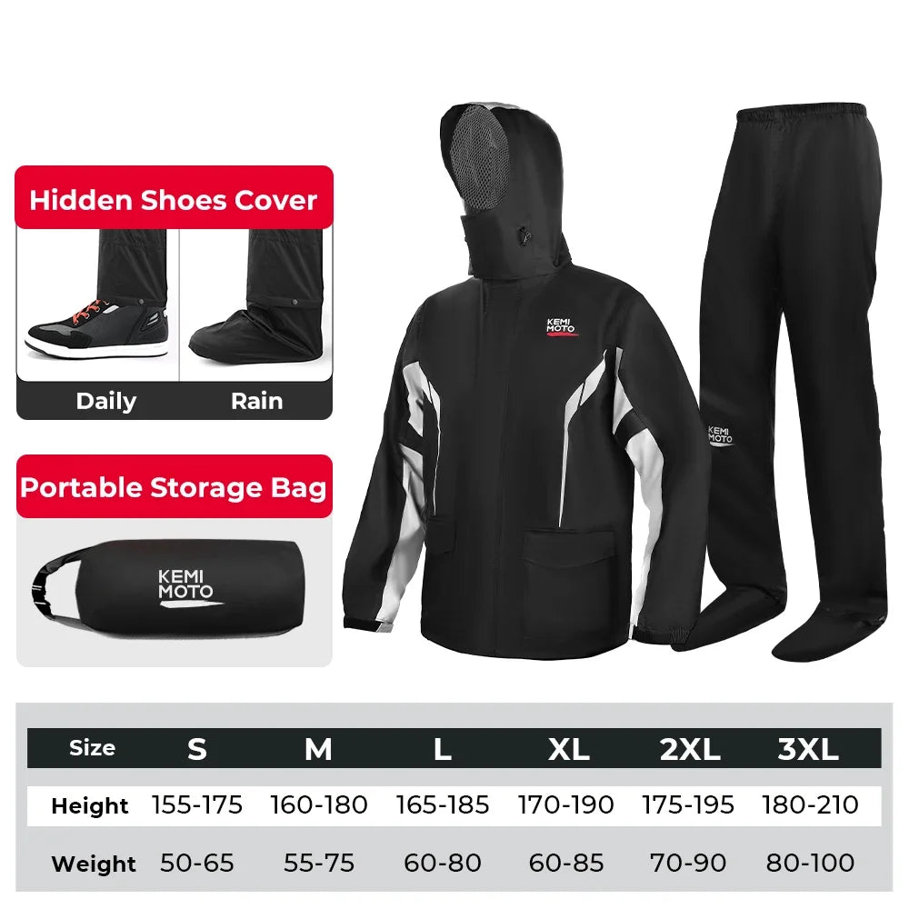 KEMITOUR Motorcycle Raincoat Split Suit – Waterproof Jacket & Pants